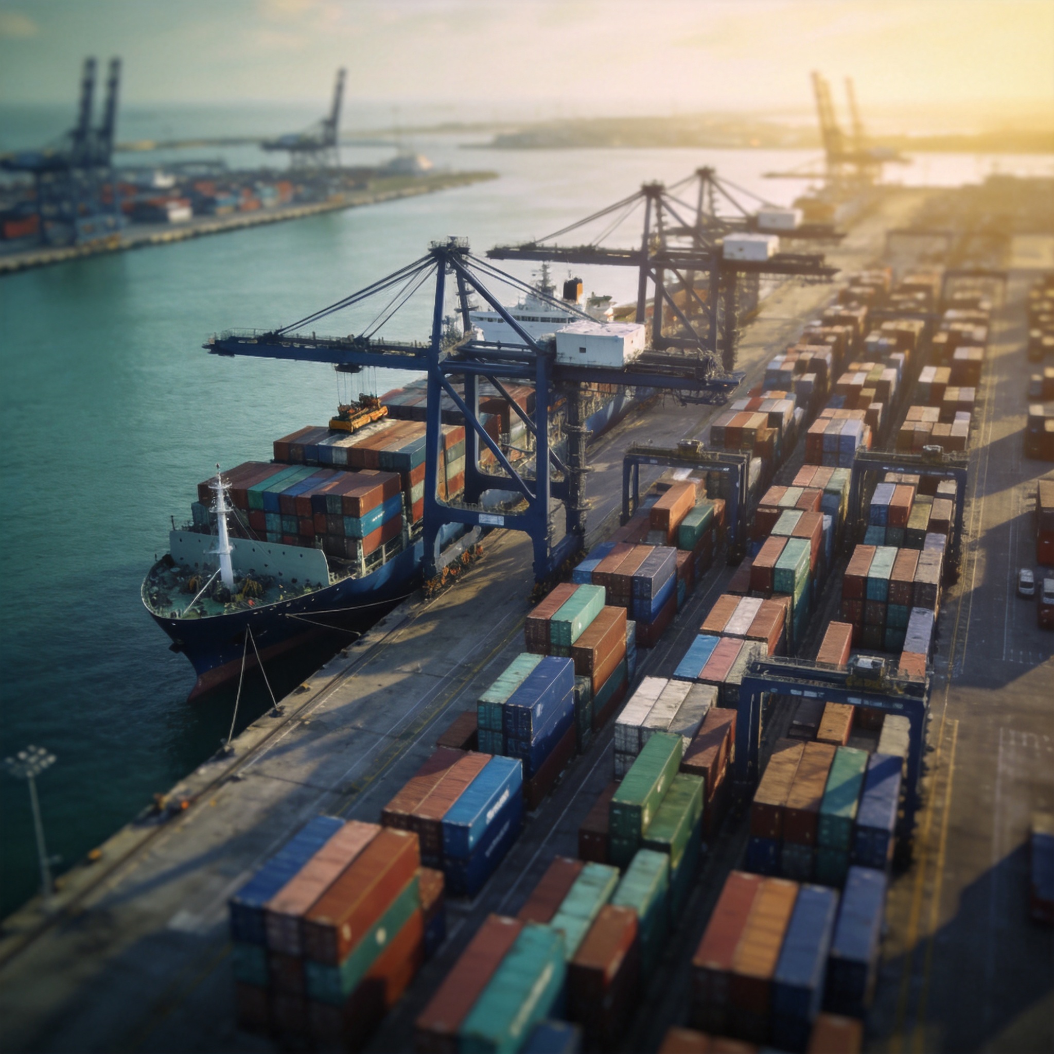 Aerial view of container port for chemical ocean freight