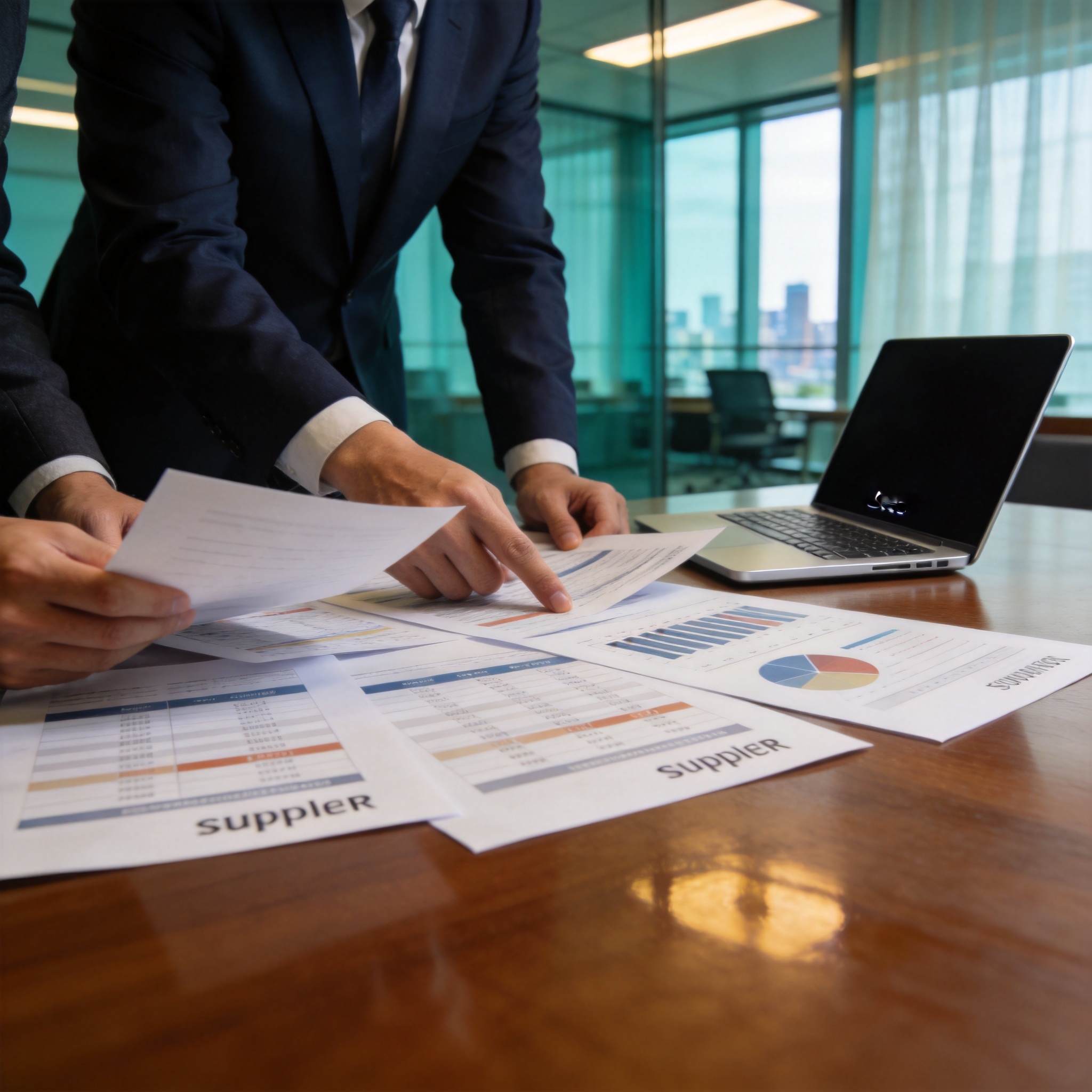 Business professionals evaluating supplier comparison documents